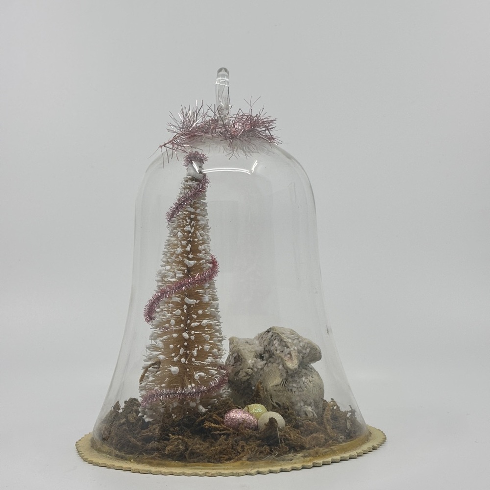Vintage Easter Cloche Glass Dome Christmas or Easter Ornament Scene